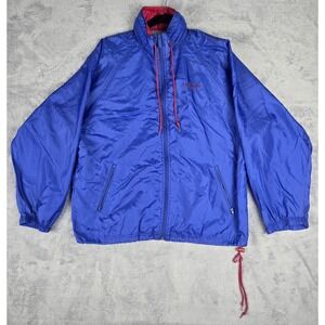 VTG Reebok Jacket‎ Womens Small Blue Pink Full Zip Windbreaker Spell Out Hooded